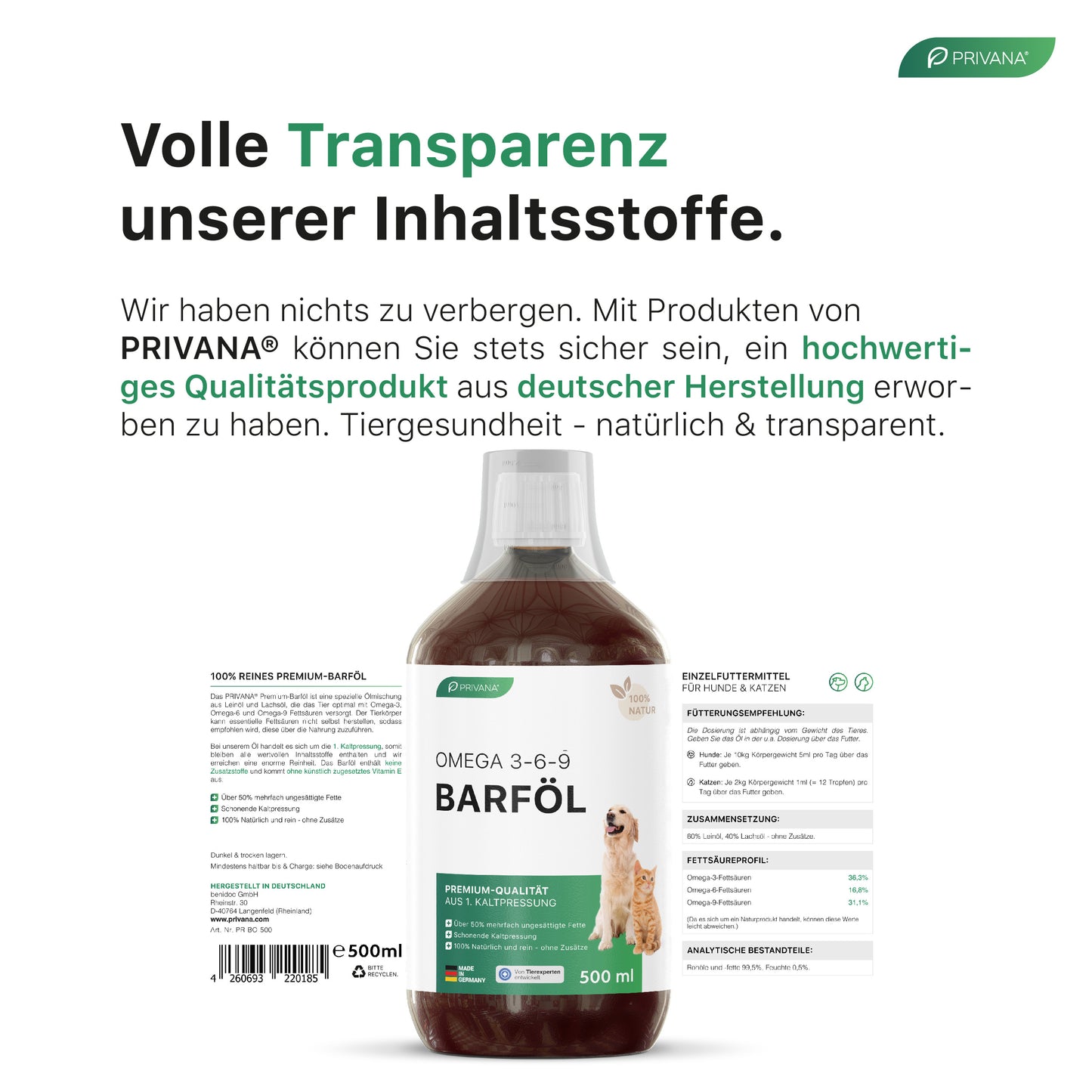 100% Reines Barföl für Hunde & Katzen (500ml)