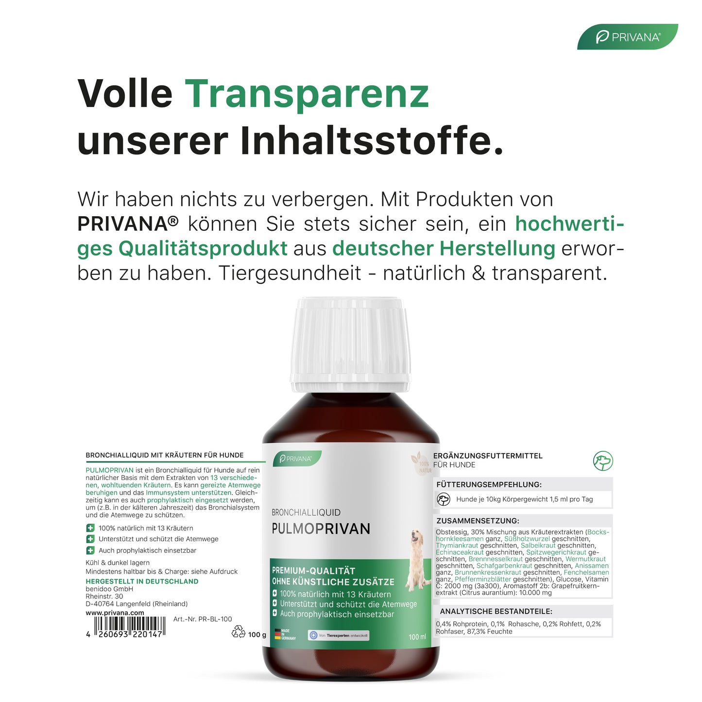 Pulmoprivan - natürliches Bronchial-Liquid aus Kräutern für Hunde (100ml)