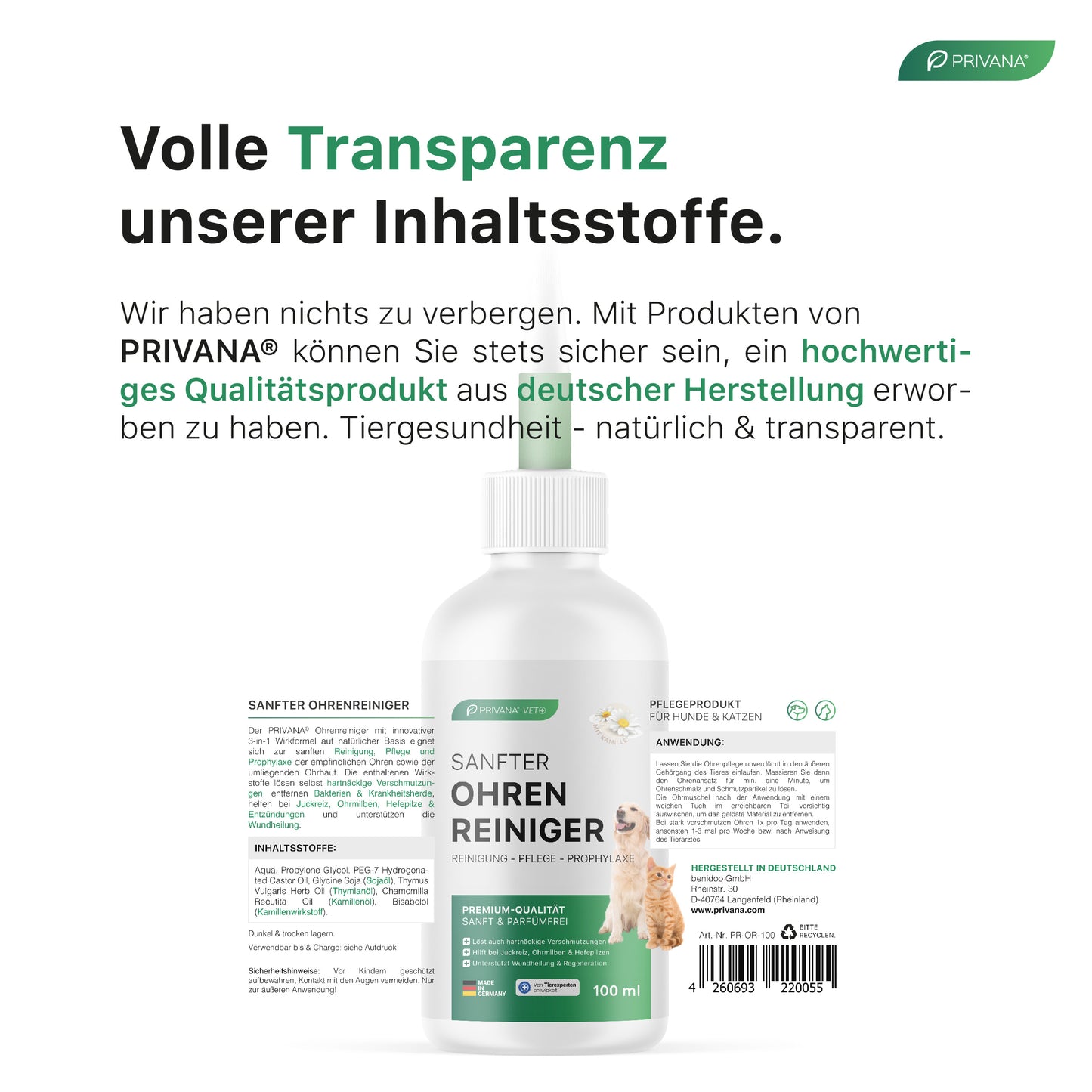 Sanfter Ohrenreiniger 3-in-1 für Hunde & Katzen (100ml)