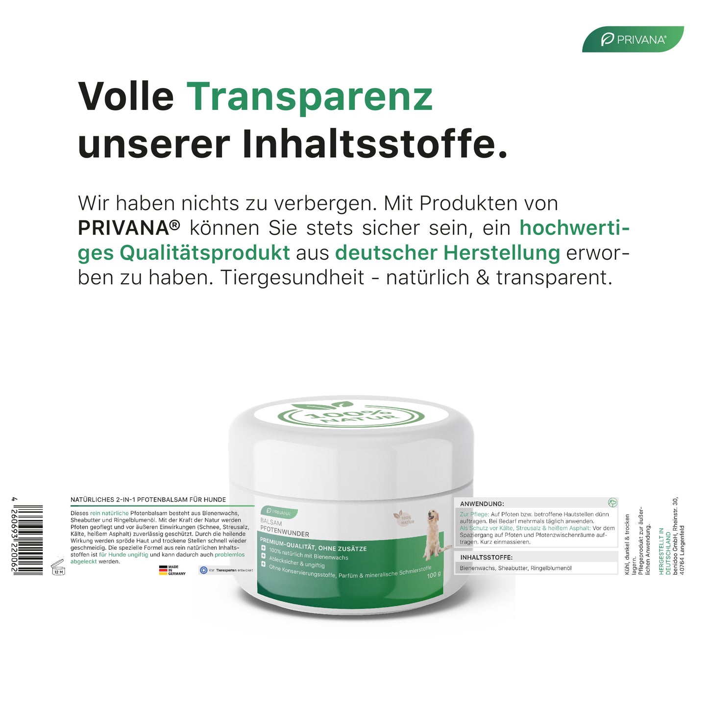 Pfotenwunder - 2-in-1 Pfotenbalsam, natürlich & sanft für Hunde (100ml)