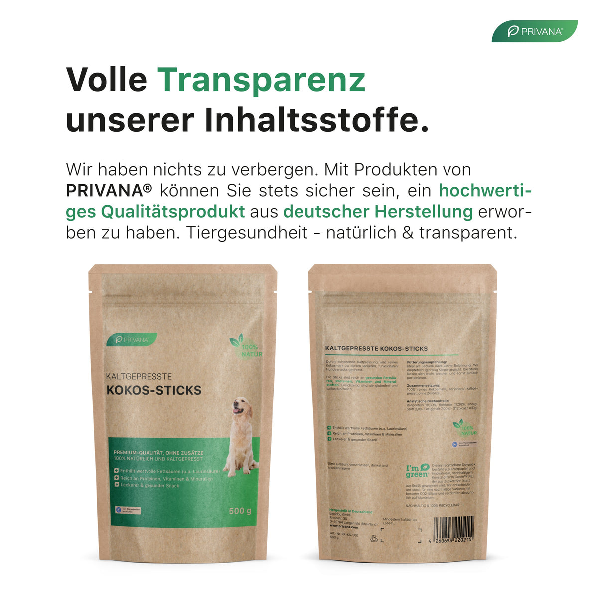 Kokos-Sticks für Hunde - Gesunder Snack aus Kokospresskuchen (500g)