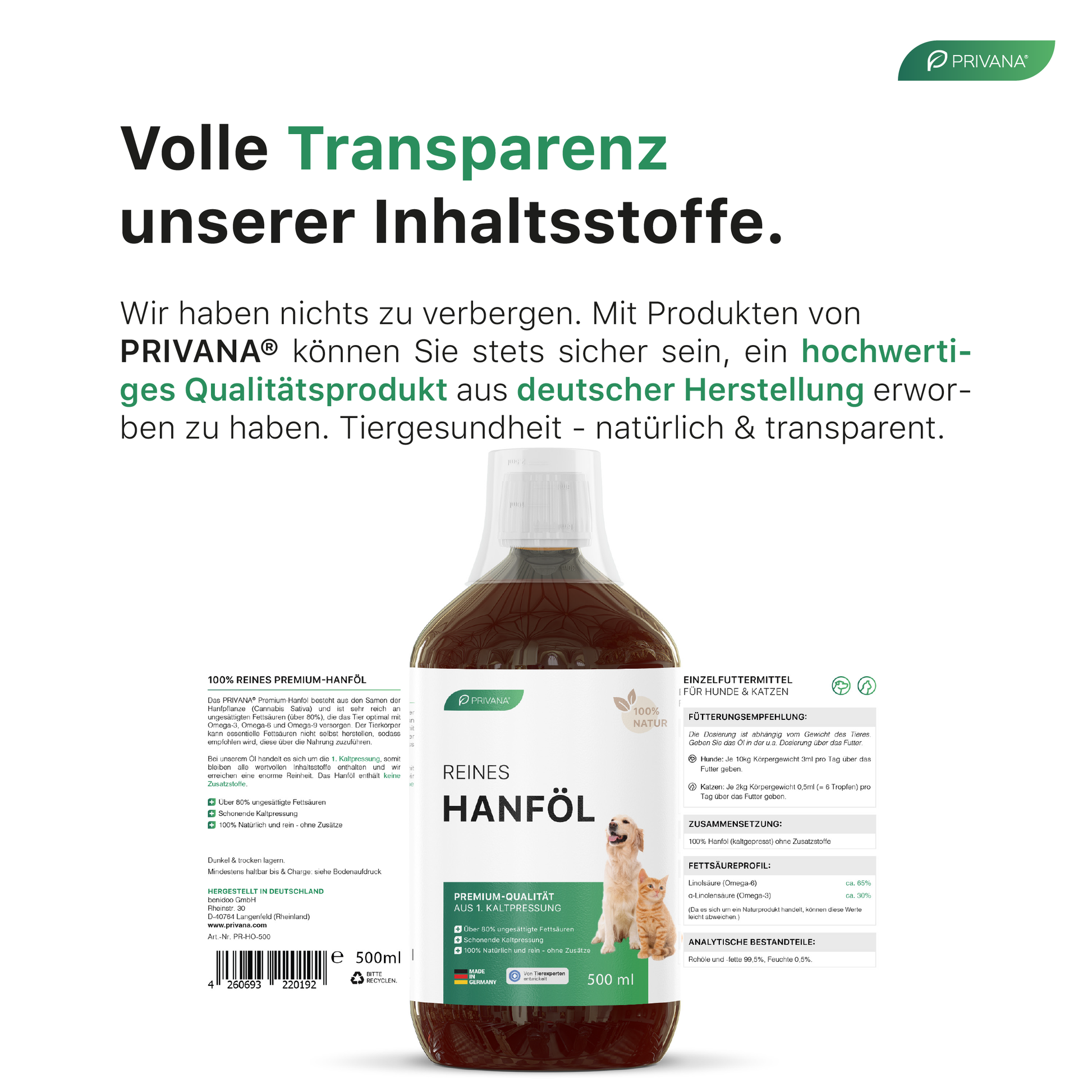 100% Reines Hanfl fr Hunde & Katzen (500ml) PRIVANA 100% Reines Hanfl fr Hunde & Katzen (500ml) PRIVANA